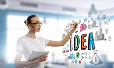 Bir iş planı çizim. Karışık teknik