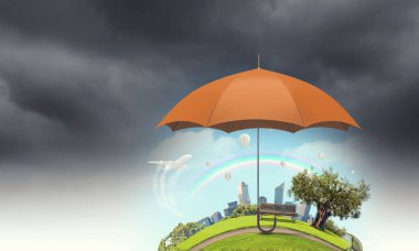 Gökyüzünde renk şemsiye. Karışık teknik