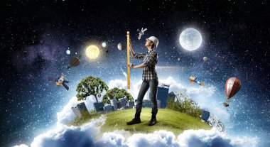 Önlemler alan Oluşturucusu kadın. Karışık teknik