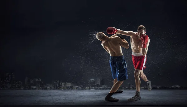 Box fighters trainning outdoor . Mixed media . Mixed media — Stock Photo, Image