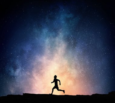 Geceleri çalışan koşucu. Karışık teknik