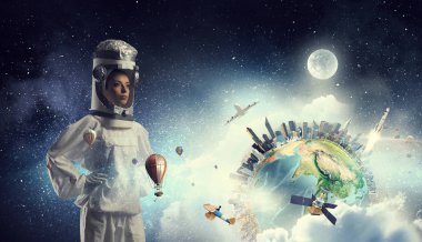 Uzay keşfetmek için bir rüya. Karma ortam. Karışık teknik