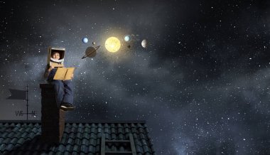 Bir uzay adamı olmayı hayal. Karışık teknik