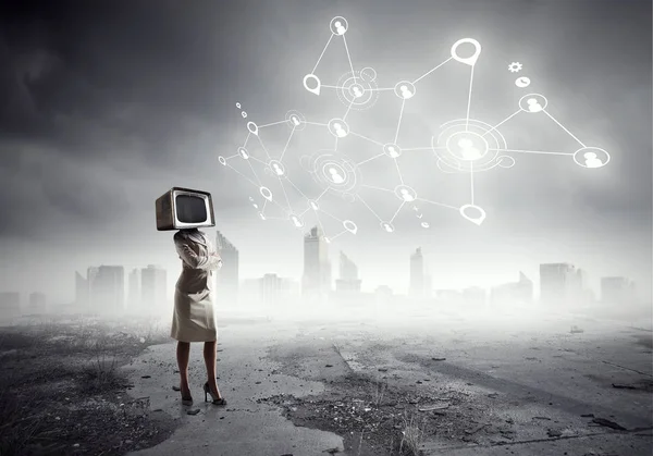 Probleem van televisie verslaving. Mixed media. Mixed media — Stockfoto