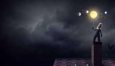 Bir uzay adamı olmayı hayal. Karışık teknik