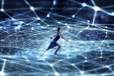 Genç adam koşucu. Karışık teknik