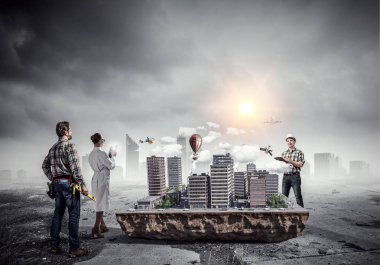 Yaratıcı çalışma mimar grubu. Karışık teknik