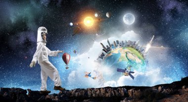 Uzay keşfetmek için bir rüya. Karma ortam. Karışık teknik