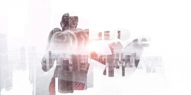 Boksör silüeti. Karışık teknik