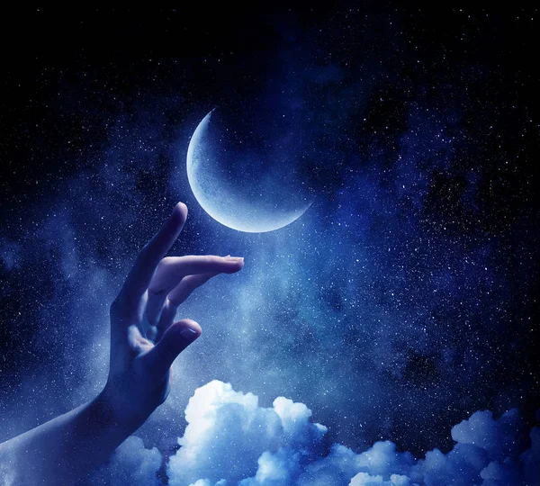 Planeta lunar na mão. Meios mistos — Fotografia de Stock