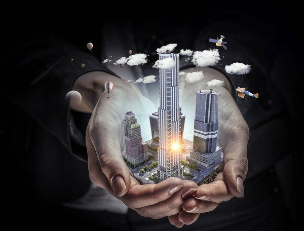 Presenting construction development project . Mixed media