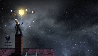 Bir uzay adamı olmayı hayal. Karışık teknik