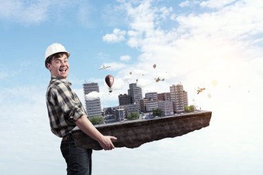 Yetişkin mühendis adam. Karma ortam. Karışık teknik