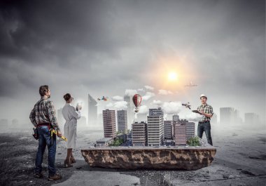 Yaratıcı çalışma mimar grubu. Karışık teknik