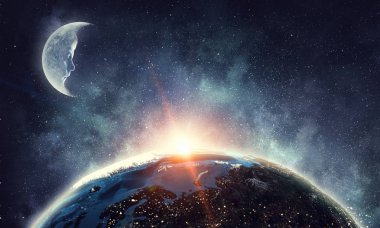 Gökyüzünde ay. Karışık teknik