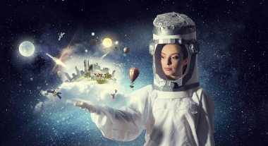 Uzay keşfetmek için bir rüya. Karma ortam. Karışık teknik