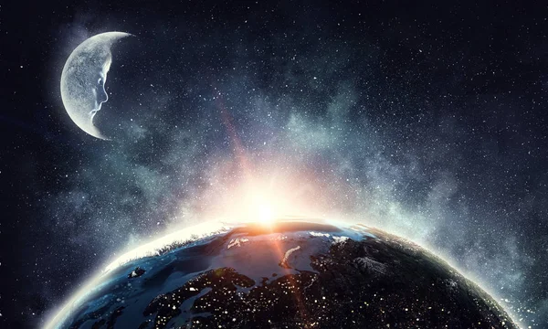 Maan in hemel. Mixed media — Stockfoto
