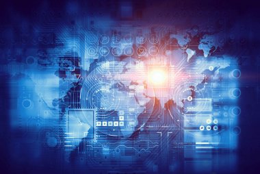 Microcircuit dijital arka plan. Karışık teknik
