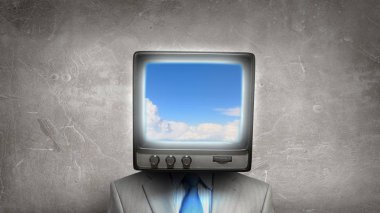 Başlı iş adamı izlemek. Karma ortam. Karışık teknik