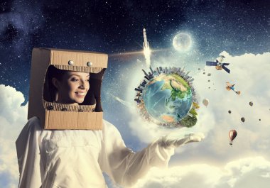 Uzay keşfetmek için bir rüya. Karma ortam. Karışık teknik