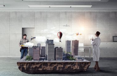 Yaratıcı çalışma mimar grubu. Karışık teknik