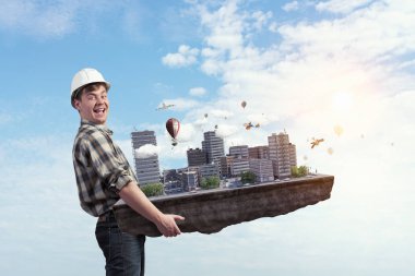 Yetişkin mühendis adam. Karma ortam. Karışık teknik