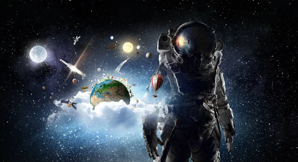 Astronaut i rymden. Mixed media. Mixed media — Stockfoto