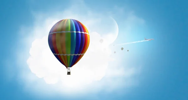 Aerosolen flyga ovanför molnen. Mixed media — Stockfoto