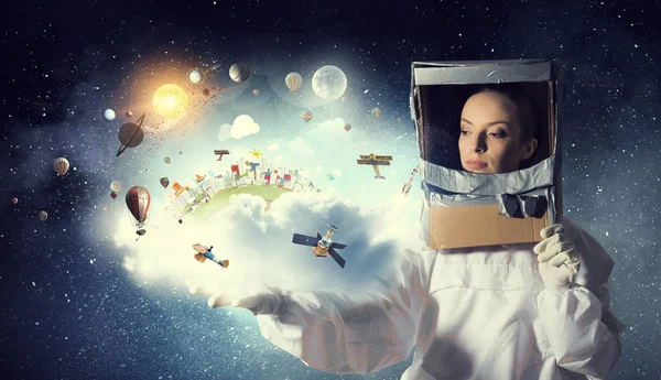 Drömmer för att utforska rymden. Mixed media. Mixed media — Stockfoto