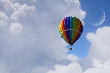 Aerostat bulutların üzerinde uçuyor. Karışık teknik