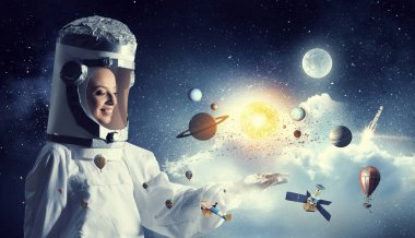 Uzay keşfetmek için bir rüya. Karma ortam. Karışık teknik