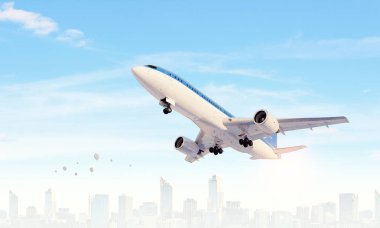 Uçak gün gökyüzünde. Karma ortam. Karışık teknik