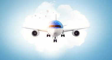 Uçak gün gökyüzünde. Karma ortam. Karışık teknik