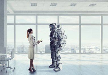 Uzay elbisesi tasarımı bilim adamları. Karma ortam. Karışık teknik