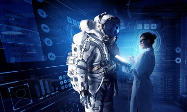 Uzay elbisesi tasarımı bilim adamları. Karma ortam. Karışık teknik