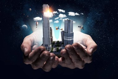 Mini şehir tasarım. Karışık teknik