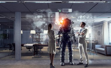 Uzay elbisesi tasarımı bilim adamları. Karma ortam. Karışık teknik