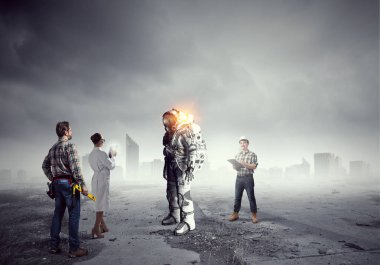 Uzay elbisesi tasarımı bilim adamları. Karma ortam. Karışık teknik