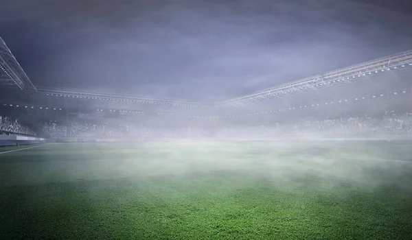 Campo de fútbol brumoso. Medios mixtos — Foto de Stock