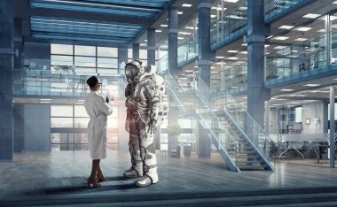 Uzay elbisesi tasarımı bilim adamları. Karma ortam. Karışık teknik