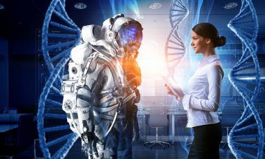 Uzay elbisesi tasarımı bilim adamları. Karma ortam. Karışık teknik