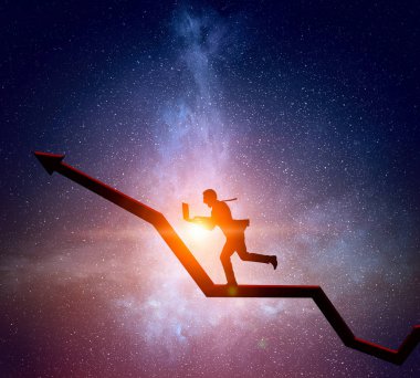 Yıldızlı gökyüzü karşı iş adamı. Karma ortam. Karışık teknik