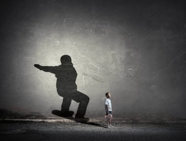 Snowboard binmek için rüya evlat. Karışık teknik