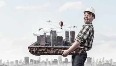 Yetişkin mühendis adam. Karma ortam. Karışık teknik