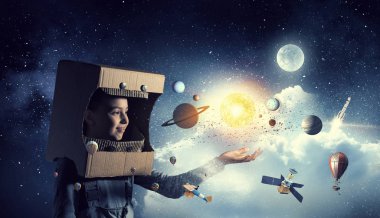 Astronot olmak ve uzay için uç. Karma ortam. Karışık teknik