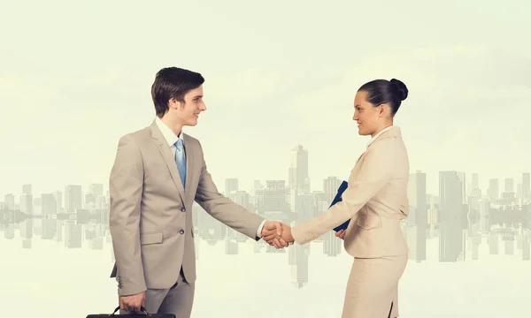 Partneři dohody handshake. Kombinovaná technika — Stock fotografie