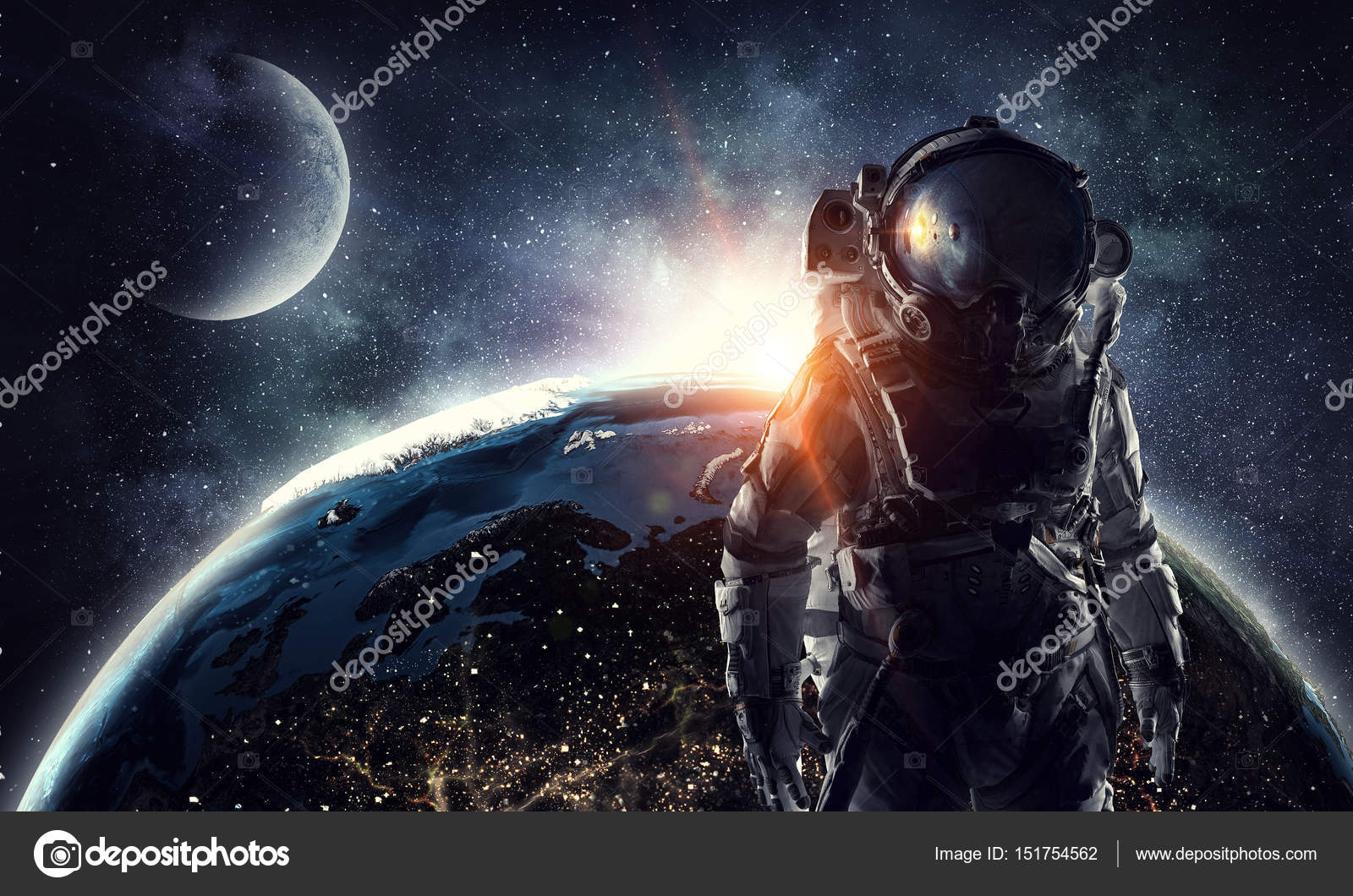 Astronaut spaceman suit outer space solar system people universe. Elements  of this image furnished by NASA. Stock Illustration
