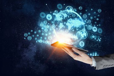 Kablosuz bağlantı ve yeni teknoloji kavramı. Karışık teknik