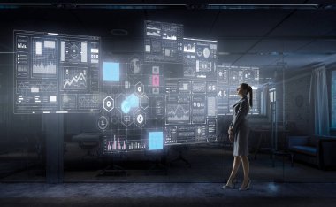 İşkadını ofisinde. Karışık teknik