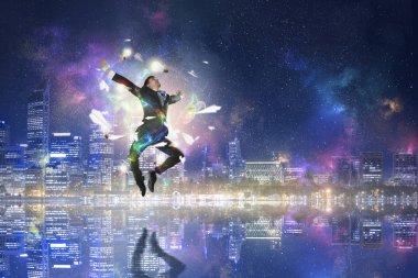 İşadamı kutluyor başarı. Karışık teknik